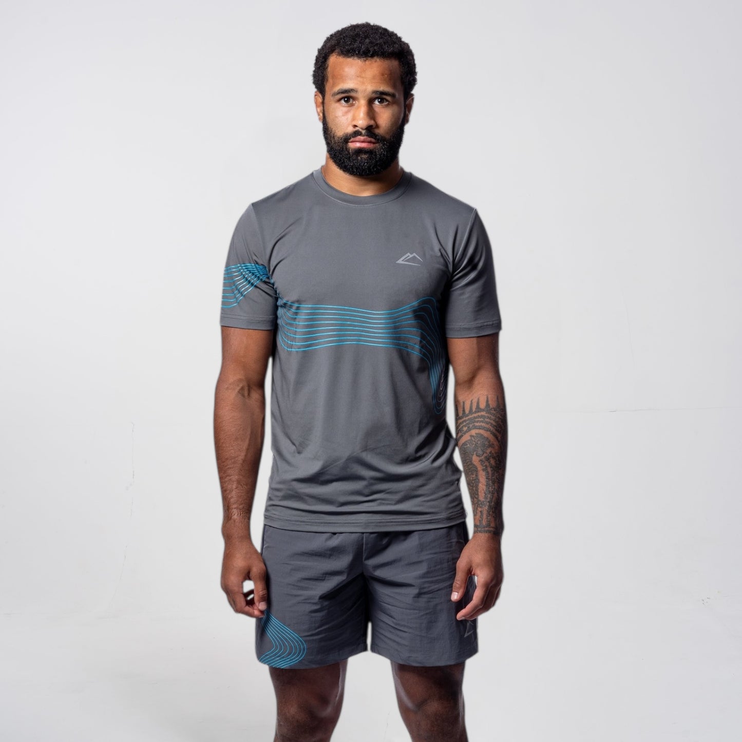 ActiveLine Wave Tee & Shorts Set - Grey / Baltic Blue