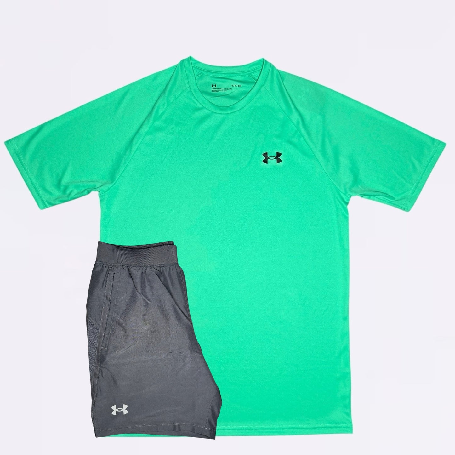 Under Armour Tech / Speed Stride Set - Tee & Shorts - Green / Grey