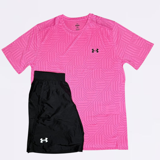 Under Armour Geotessa Set - Tee & Shorts - Pink / Black