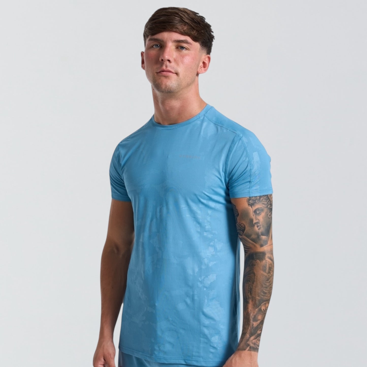 GymKing Debossed Camo SS Tee - Coastal Blue