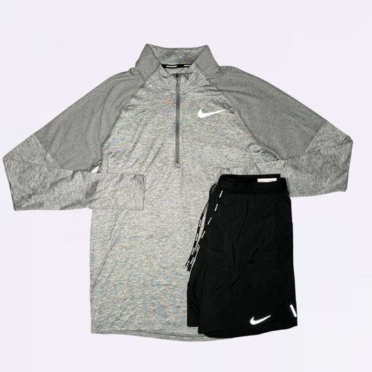 Nike Element / Flex Stride Set - Half Zip & Shorts - Grey / Black