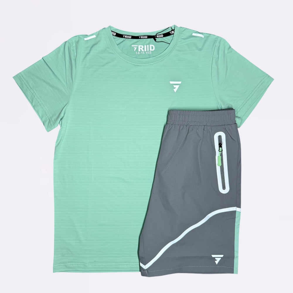 GRIID Reflect Tee & Shorts Set - Grey / Green (Junior)